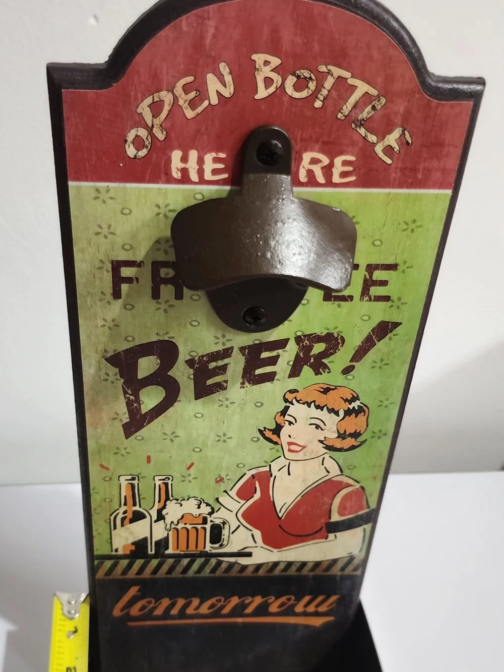 Vintage bar sign Wall Mount Bottle Opener Cap Catcher Free Beer Bar Decor